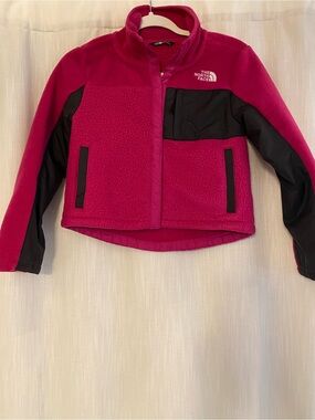 The North Face Girls' Bright Pink and Black Fleece Jacket